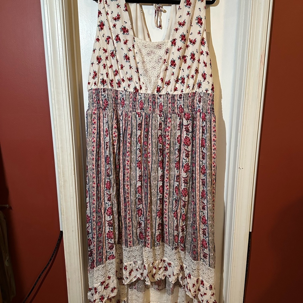 Torrid Floral High Low Dress - Cream and Red